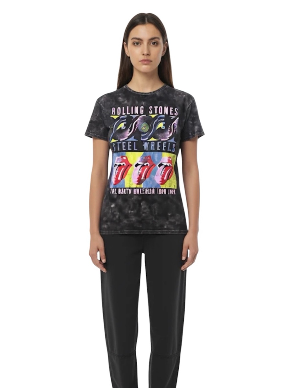 Rolling Stones 'Steel Wheels' mineral washed  Tee - Black
